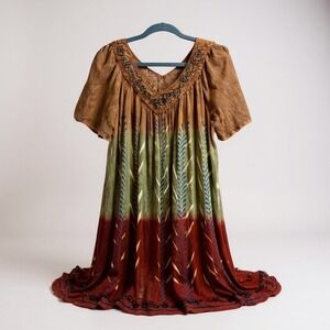 GreaterGood Tunic Dress Boho Ombre Brown Green Rust Sequin Plus Size NWT